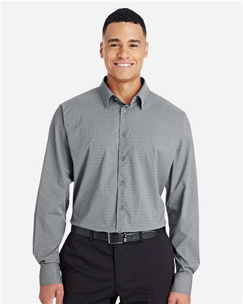 Devon & Jones DG535 Men's CrownLux Performance Tonal Mini Check Woven Dress Shirt - Graphite - model front