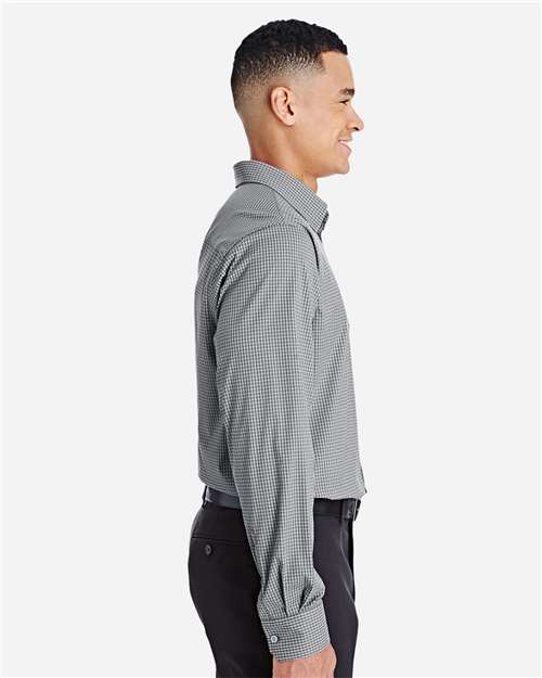 Devon & Jones DG535 Men's CrownLux Performance Tonal Mini Check Woven Dress Shirt - Graphite - model side