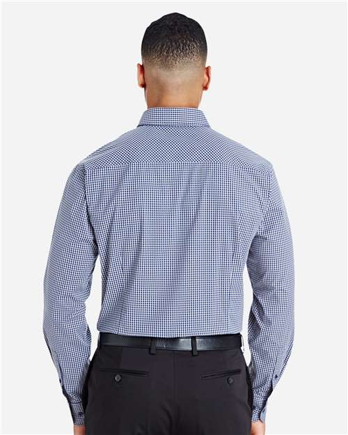Devon & Jones DG535 Men's CrownLux Performance Tonal Mini Check Woven Dress Shirt - Navy - model back