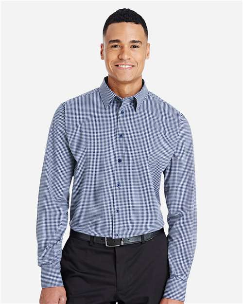 Devon & Jones DG535 Men's CrownLux Performance Tonal Mini Check Woven Dress Shirt - Navy - model front