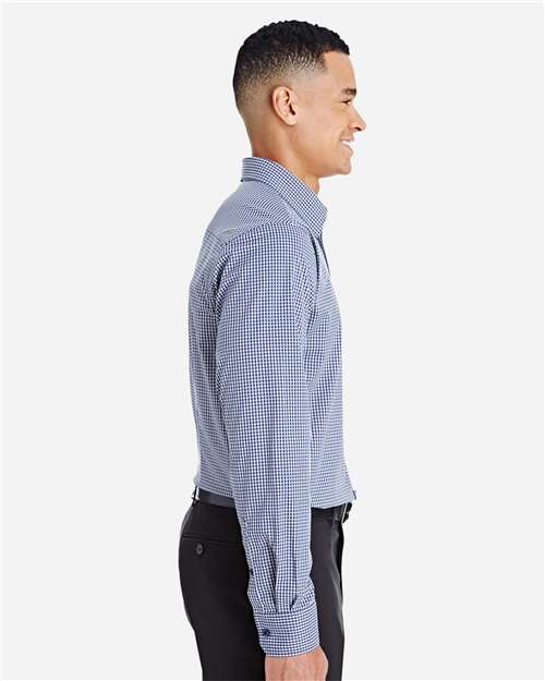 Devon & Jones DG535 Men's CrownLux Performance Tonal Mini Check Woven Dress Shirt - Navy - model side