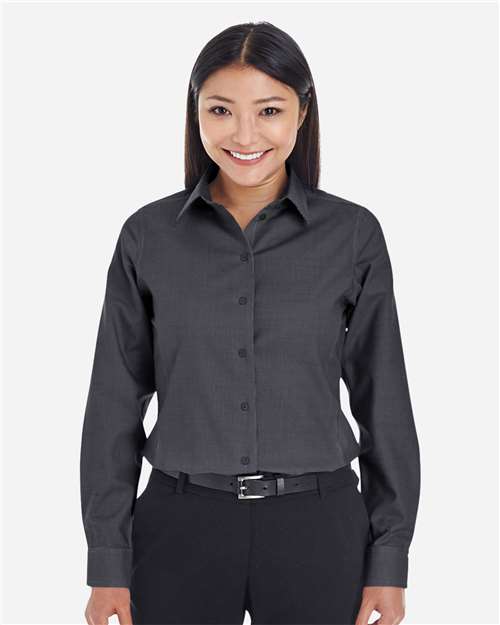 Devon & Jones DG532W Women's Crown Collection Royal Dobby Woven Dress Shirt - Black - model front