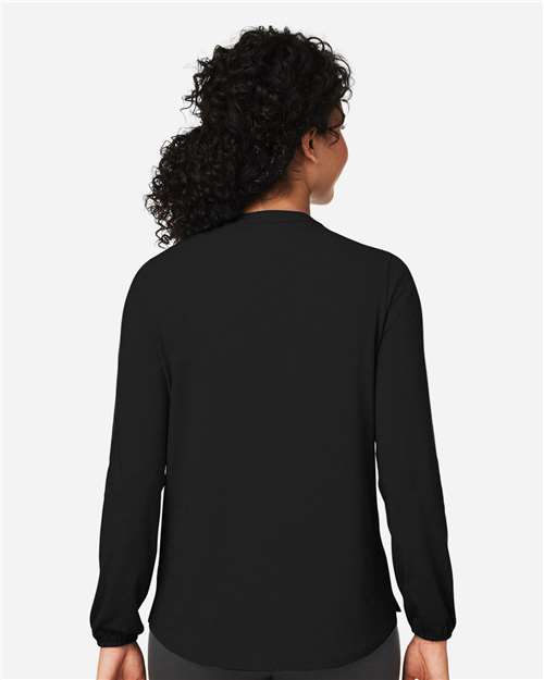 Devon & Jones DP122W Women's Raleigh Half-Placket Knit Top - Black - model back