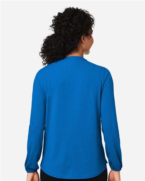 Devon & Jones DP122W Women's Raleigh Half-Placket Knit Top - French Blue - model back
