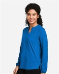 Devon & Jones DP122W Women's Raleigh Half-Placket Knit Top - French Blue - model side