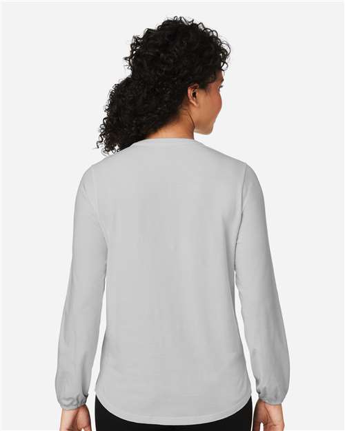 Devon & Jones DP122W Women's Raleigh Half-Placket Knit Top - Grey - model back