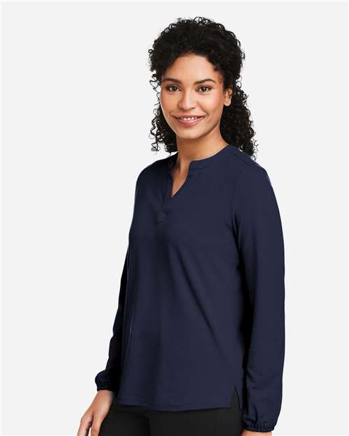 Devon & Jones DP122W Women's Raleigh Half-Placket Knit Top - Navy - model side