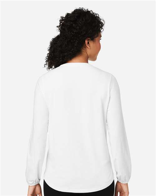 Devon & Jones DP122W Women's Raleigh Half-Placket Knit Top - White - model back