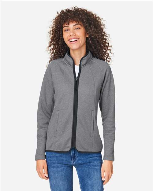 Core 365 CE72W Women's Venture Heathered Stripe Full-Zip Jacket - Black/ White - model front