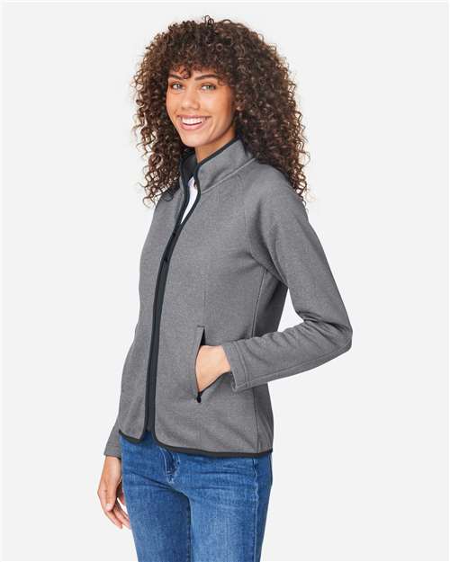 Core 365 CE72W Women's Venture Heathered Stripe Full-Zip Jacket - Black/ White - model side
