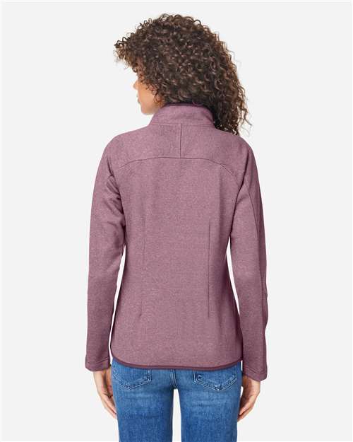 Core 365 CE72W Women's Venture Heathered Stripe Full-Zip Jacket - Burgundy/ White - model back