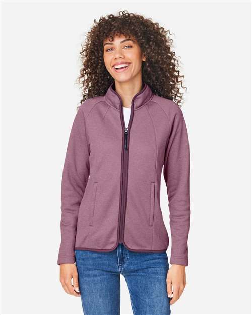 Core 365 CE72W Women's Venture Heathered Stripe Full-Zip Jacket - Burgundy/ White - model front