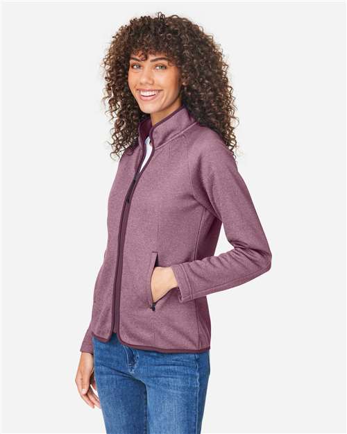 Core 365 CE72W Women's Venture Heathered Stripe Full-Zip Jacket - Burgundy/ White - model side