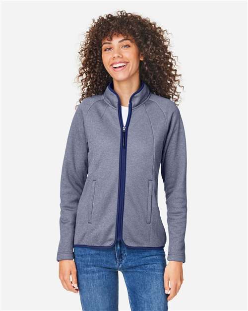 Core 365 CE72W Women's Venture Heathered Stripe Full-Zip Jacket - Classic Navy/ White - model front