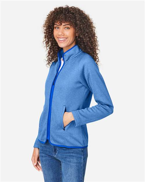 Core 365 CE72W Women's Venture Heathered Stripe Full-Zip Jacket - True Royal/ White - model side
