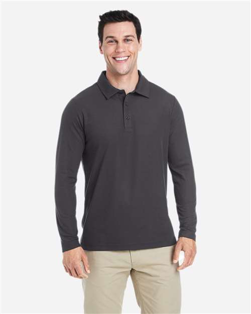 Core 365 CE112L Men's Fusion ChromaSoft Long Sleeve Pique Polo - Carbon - model front
