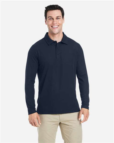 Core 365 CE112L Men's Fusion ChromaSoft Long Sleeve Pique Polo - Classic Navy - model front
