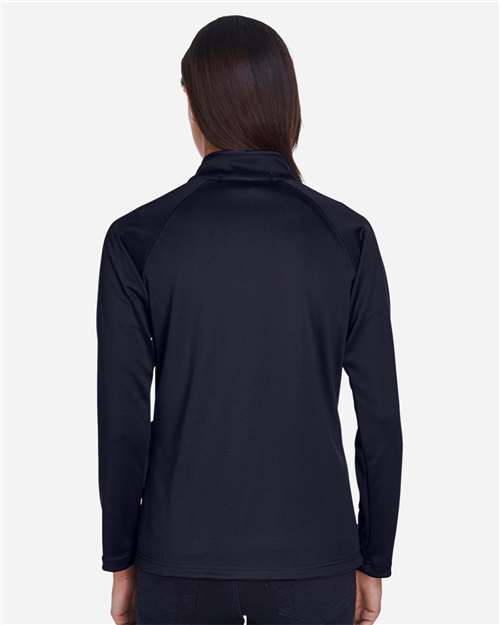 Devon & Jones DG440W Women's Stretch Tech-Shell Compass Quarter-Zip Pullover - Navy - model back