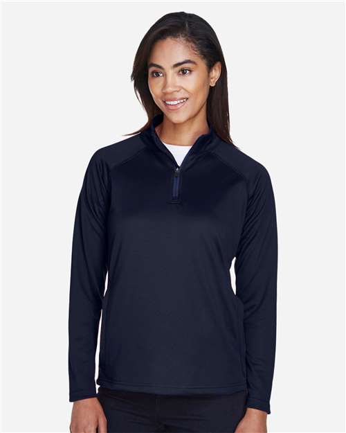 Devon & Jones DG440W Women's Stretch Tech-Shell Compass Quarter-Zip Pullover - Navy - model front