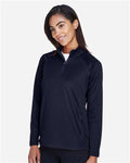 Devon & Jones DG440W Women's Stretch Tech-Shell Compass Quarter-Zip Pullover - Navy - model side