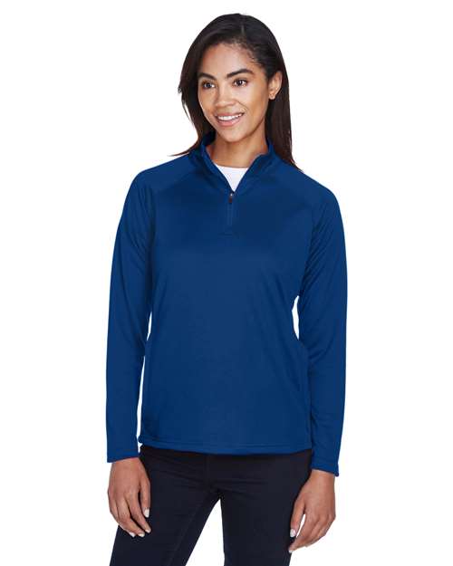 Devon & Jones DG440W Women's Stretch Tech-Shell Compass Quarter-Zip Pullover - True Royal - model front