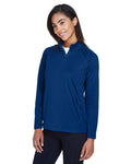 Devon & Jones DG440W Women's Stretch Tech-Shell Compass Quarter-Zip Pullover - True Royal - model side