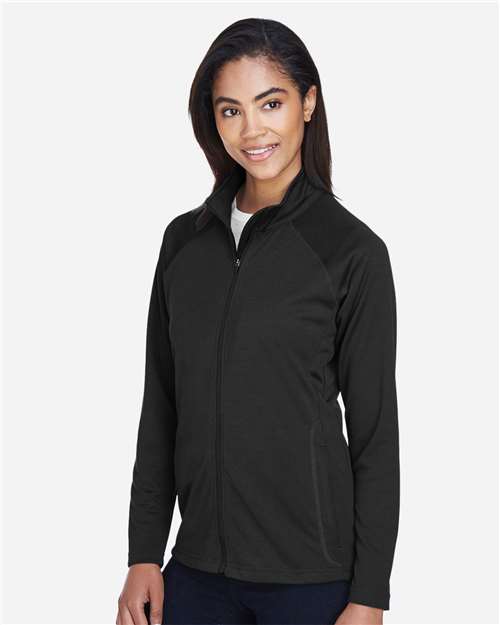 Devon & Jones DG420W Women's Stretch Tech-Shell Compass Full-Zip Jacket - Black - model side