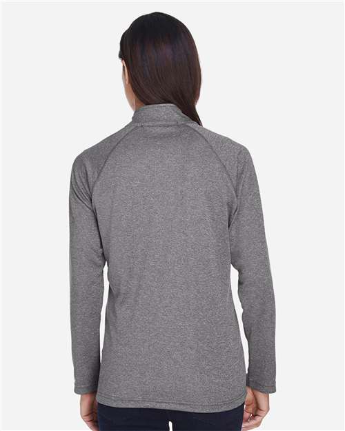 Devon & Jones DG420W Women's Stretch Tech-Shell Compass Full-Zip Jacket - Dark Grey Heather - model back
