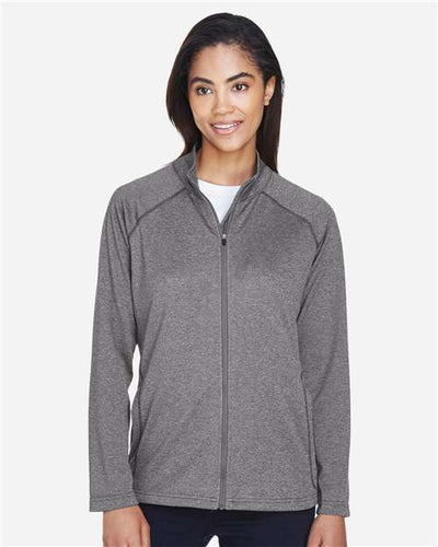 Devon & Jones DG420W Women's Stretch Tech-Shell Compass Full-Zip Jacket - Dark Grey Heather - model front