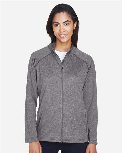 Devon & Jones DG420W Women's Stretch Tech-Shell Compass Full-Zip Jacket - Dark Grey Heather - model front
