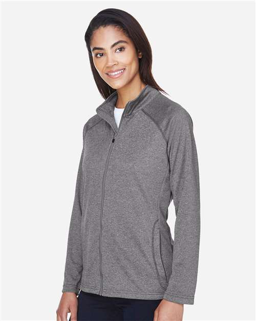 Devon & Jones DG420W Women's Stretch Tech-Shell Compass Full-Zip Jacket - Dark Grey Heather - model side