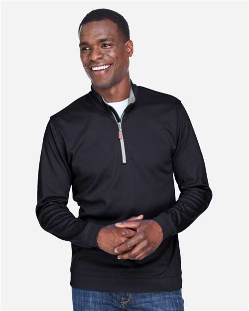 Devon & Jones DG479 Men's DRYTEC20 Performance Quarter-Zip Pullover - Black/ Grey Heather/ Graphite - model front