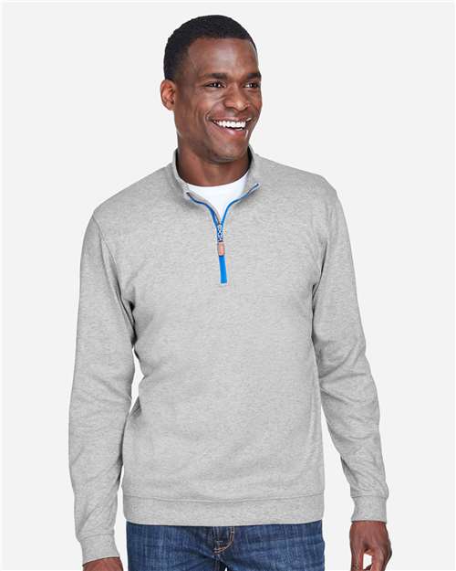Devon & Jones DG479 Men's DRYTEC20 Performance Quarter-Zip Pullover - Grey Heather/ Grey H/ French Blue - model front