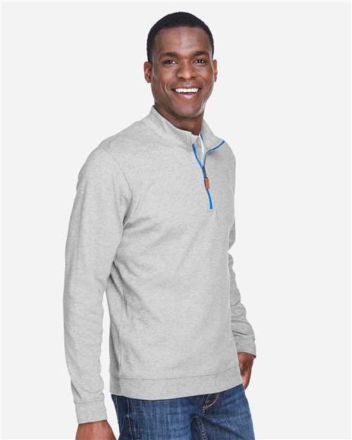 Devon & Jones DG479 Men's DRYTEC20 Performance Quarter-Zip Pullover - Grey Heather/ Grey H/ French Blue - model side