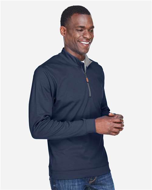 Devon & Jones DG479 Men's DRYTEC20 Performance Quarter-Zip Pullover - Navy/ Grey Heather/ Graphite - model side