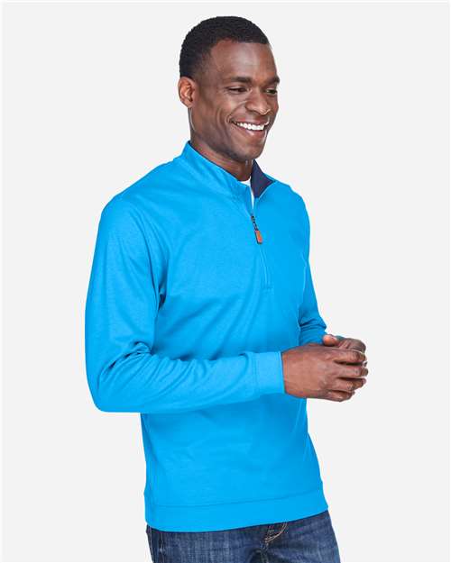 Devon & Jones DG479 Men's DRYTEC20 Performance Quarter-Zip Pullover - Ocean Blue/ Navy/ Ocean Blue - model side