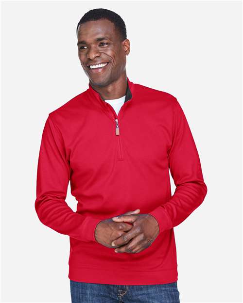 Devon & Jones DG479 Men's DRYTEC20 Performance Quarter-Zip Pullover - Red/ Navy/ Red - model front