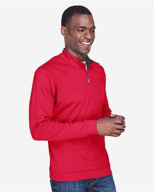 Devon & Jones DG479 Men's DRYTEC20 Performance Quarter-Zip Pullover - Red/ Navy/ Red - model side