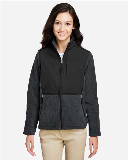 Core 365 CE890W Women's Journey Summit Hybrid Full-Zip - Heather Charcoal/ Black - model front