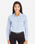 Devon & Jones DG540W Women's CrownLux Performance Micro Windowpane Woven Dress Shirt - French Blue/ White - model front