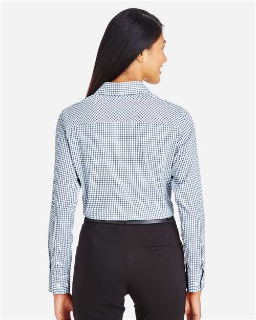 Devon & Jones DG540W Women's CrownLux Performance Micro Windowpane Woven Dress Shirt - Navy/ White - model back