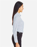 Devon & Jones DG540W Women's CrownLux Performance Micro Windowpane Woven Dress Shirt - Navy/ White - model side