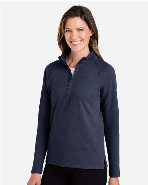 Devon & Jones DG481WZ Women's New Classics Charleston Quarter-Zip Pullover - Navy Melange - model side