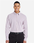Devon & Jones DG540 Men's CrownLux Performance Micro Windowpane Woven Dress Shirt - Burgundy/ White - model front