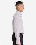 Devon & Jones DG540 Men's CrownLux Performance Micro Windowpane Woven Dress Shirt - Burgundy/ White - model side