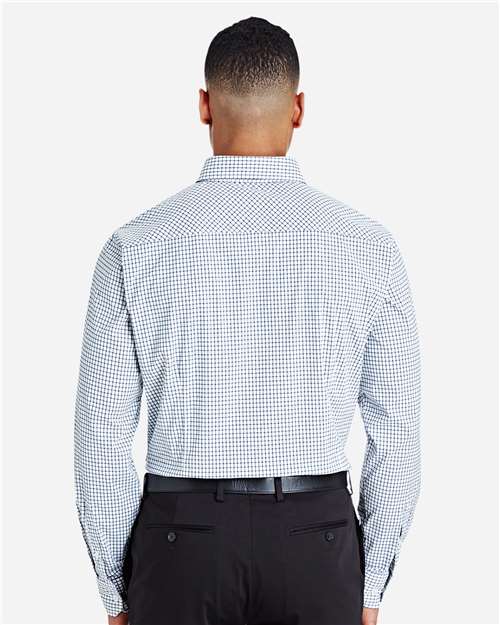 Devon & Jones DG540 Men's CrownLux Performance Micro Windowpane Woven Dress Shirt - Navy/ White - model back