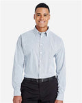Devon & Jones DG540 Men's CrownLux Performance Micro Windowpane Woven Dress Shirt - Navy/ White - model front