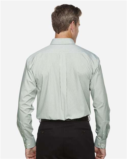 Devon & Jones D645 Men's Crown Collection Banker Stripe Woven Dress Shirt - Dill - model back