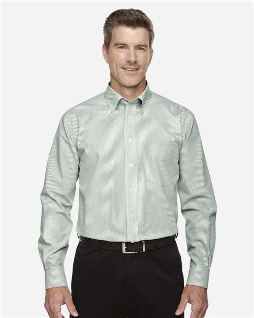 Devon & Jones D645 Men's Crown Collection Banker Stripe Woven Dress Shirt - Dill - model front