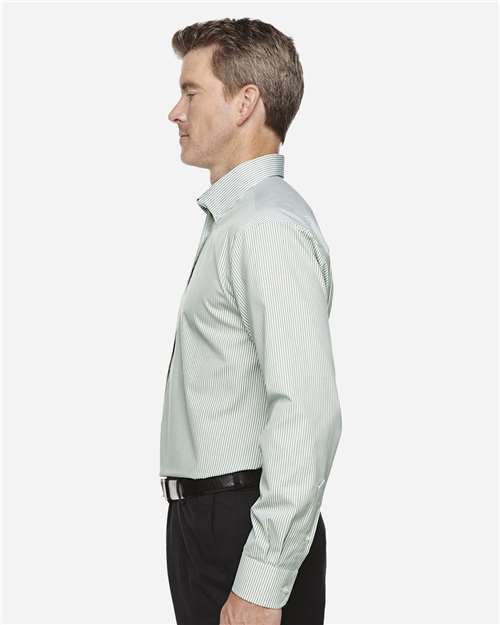 Devon & Jones D645 Men's Crown Collection Banker Stripe Woven Dress Shirt - Dill - model side